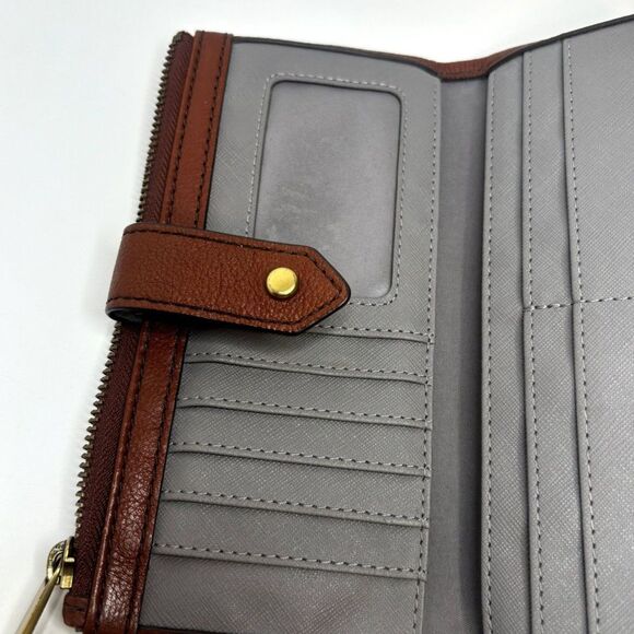 Fossil Lainie Brown Crossgrain Leather Organizer Credit Card Snap Clutch Wallet - Picture 10 of 15
